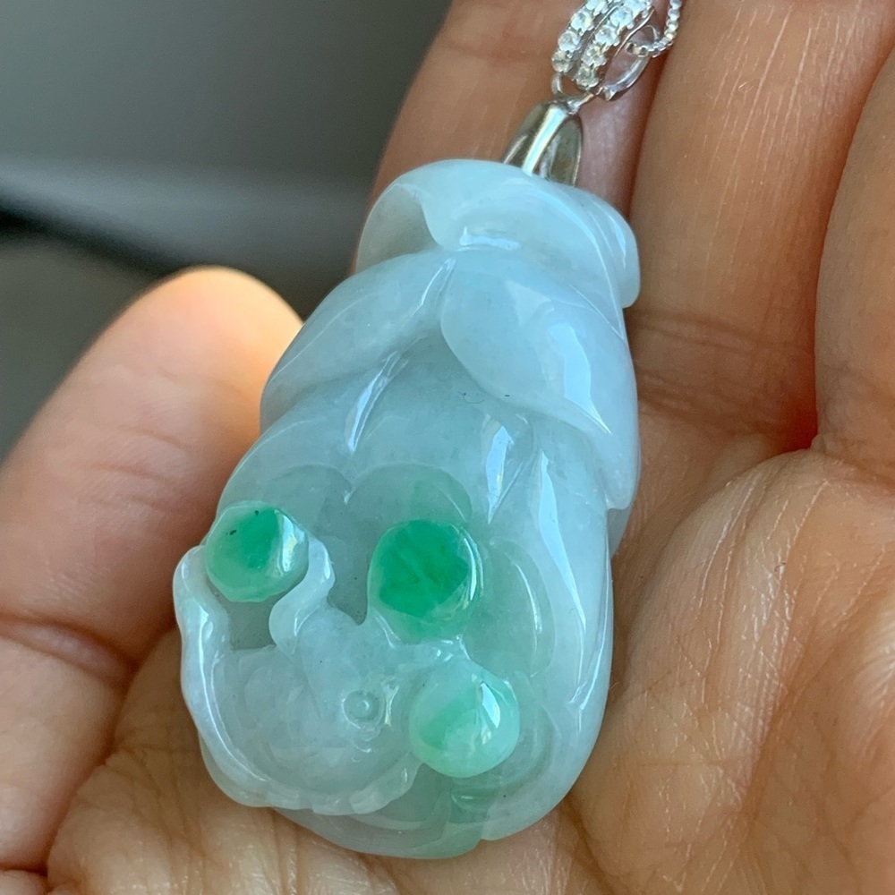 💚JADE Career Luck - Lotus flower Jade Pendant Necklace - Picture 3 of 8